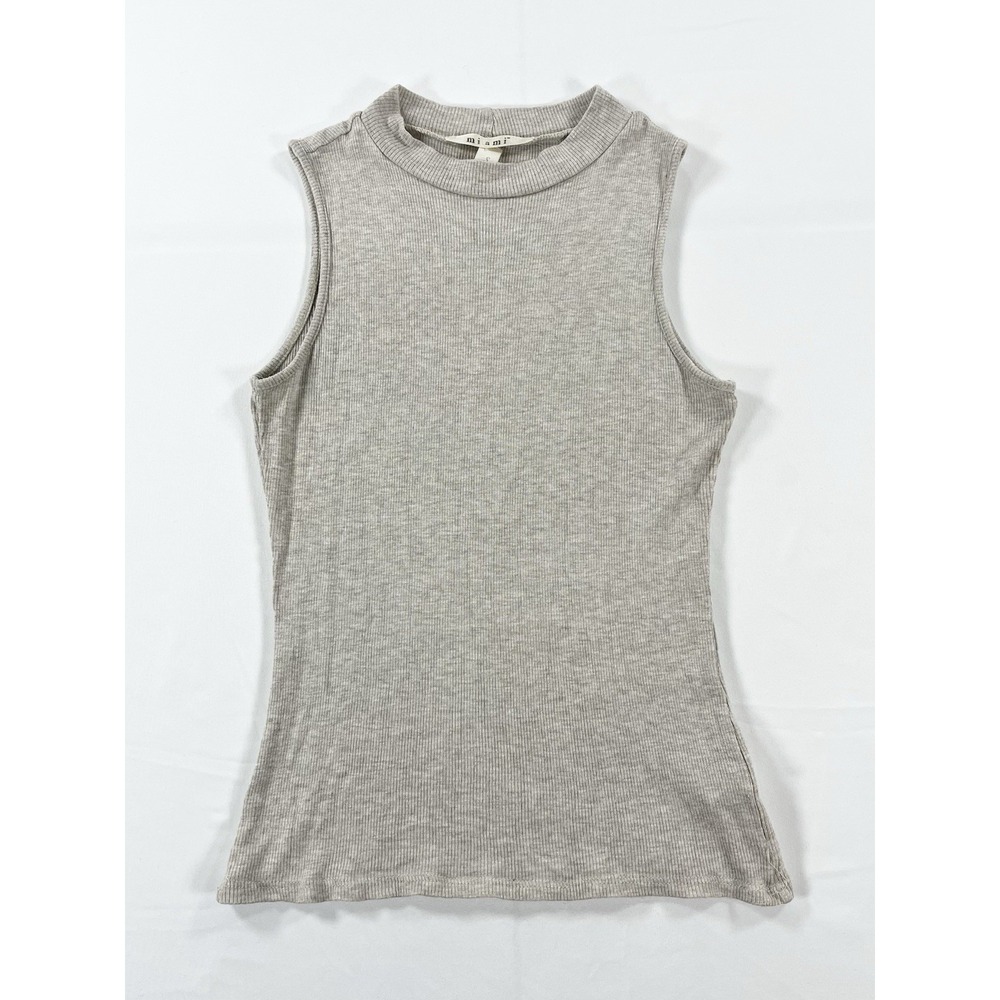 Miami Heather Gray Ribbed Mock Neck Tank Top Women's S Minimalist 90s Y2K Basic